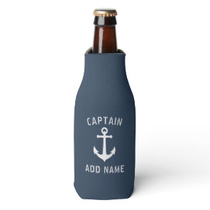 Vintage Nautical Anchor Captain Name Blue Gray Bottle Cooler