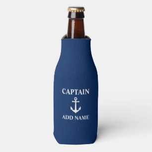 Vintage Nautical Anchor Captain Name Navy Blue Bottle Cooler