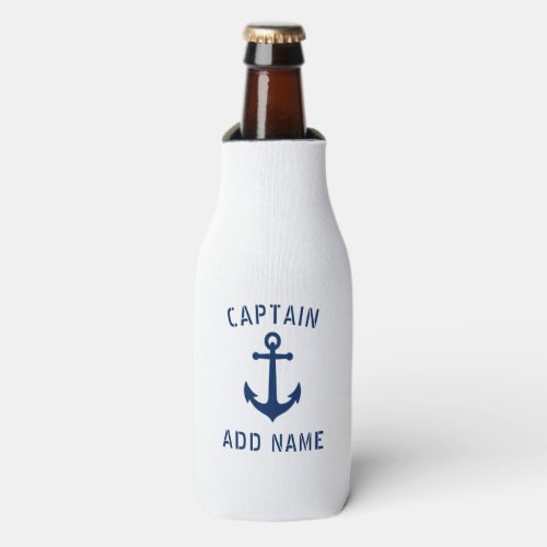 Vintage Nautical Anchor Captain Name Navy  White Bottle Cooler