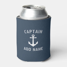 Vintage Nautical Anchor Captain or Boat Name Blue Can Cooler