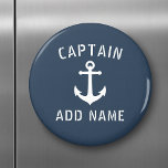 Vintage Nautical Anchor Captain or Boat Name Blue Magnet<br><div class="desc">Stylish round refrigerator magnet with captain or other title/rank,  your personalized name,  boat name or other text and a custom vintage ship anchor in white on ocean gray-blue or choose background colors to match your  decor. Makes a great unique gift.</div>