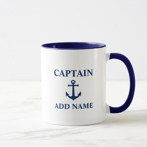 Vintage Nautical Anchor Captain or Boat Name Navy Mug