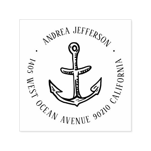 Vintage Nautical Anchor Custom Name Return Address Self_inking Stamp
