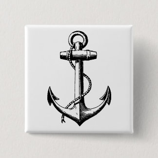 Vintage Nautical Anchor Illustration Button