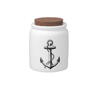 Vintage Nautical Anchor Illustration Candy Jar
