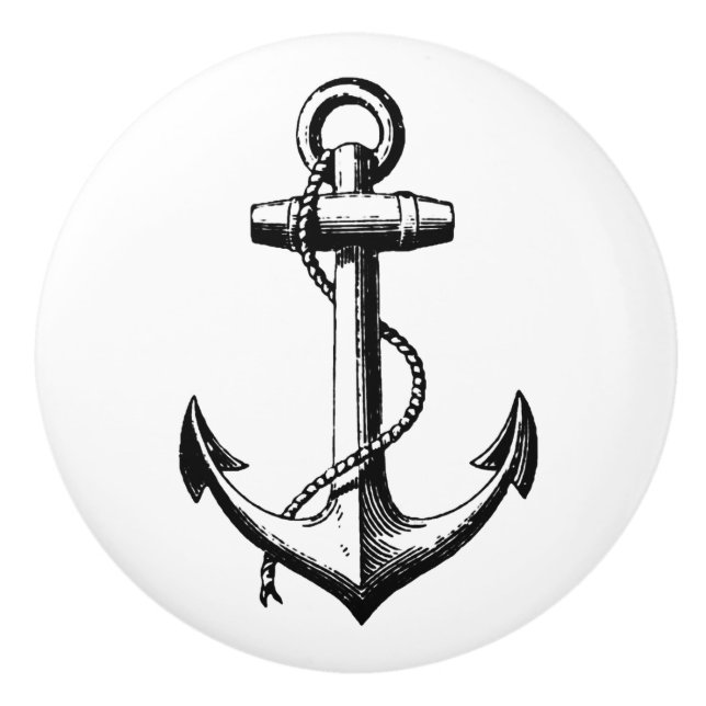 Vintage Nautical Anchor Illustration Ceramic Knob (Front)