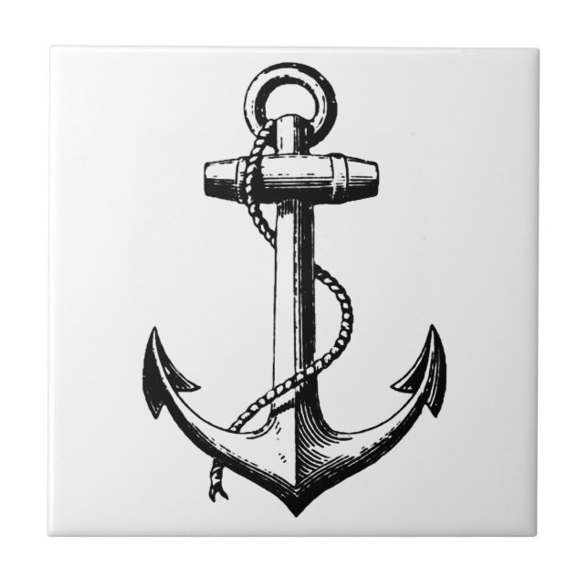 Vintage Nautical Anchor Illustration Ceramic Tile (Front)