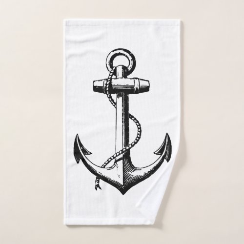 Vintage Nautical Anchor Illustration Hand Towel