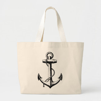 Vintage Nautical Anchor Illustration Large Tote Bag