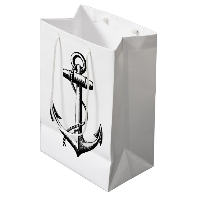 Vintage Nautical Anchor Illustration Medium Gift Bag (Front Angled)
