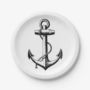 Vintage Nautical Anchor Illustration Paper Plates