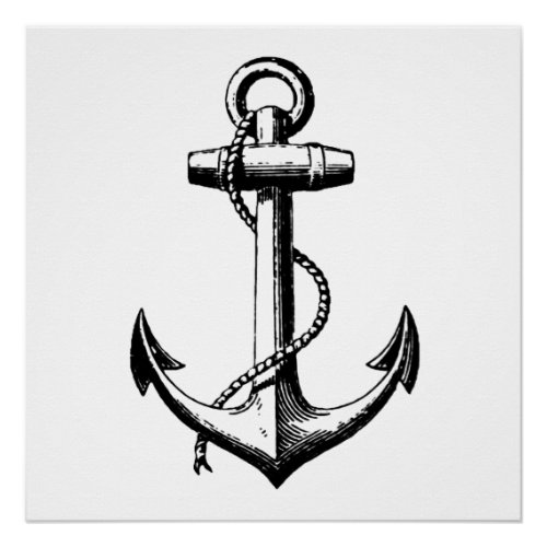 Vintage Nautical Anchor Illustration Poster