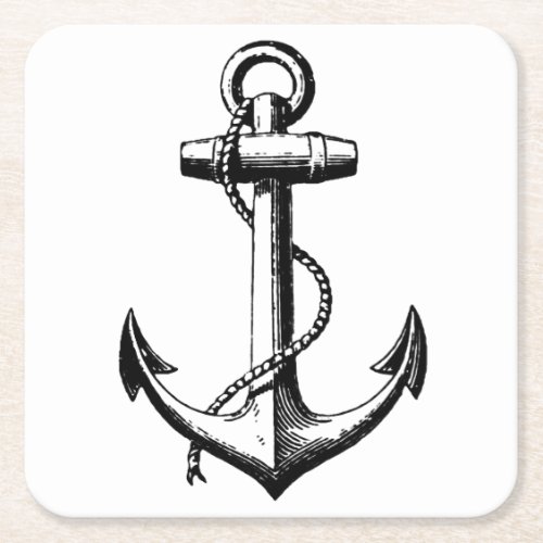 Vintage Nautical Anchor Illustration Square Paper Coaster