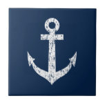 Vintage nautical anchor navy blue and white ceramic tile<br><div class="desc">Vintage nautical anchor navy blue and white ceramic tile. Personalized tiles with rustic design. Grungy boat anchor image. Stylish decor for beach home,  lake house,  office etc. Unique gift ideas for sailor,  boat captain,  skipper etc. Custom kitchen and bathroom wall decorations. Create your own trendy backsplash.</div>