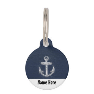 Vintage Nautical Anchor Navy Blue/White Pet ID Tag
