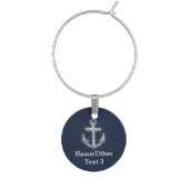 Vintage Nautical Anchor Navy Blue/White Wine Glass Charm (Third Charm)