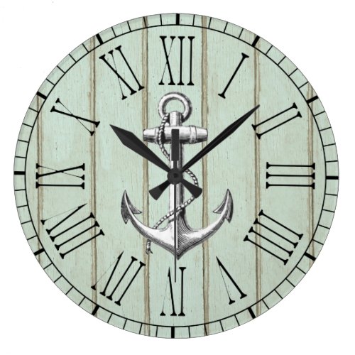 Vintage Nautical Anchor On Wood Pattern Large Clock
