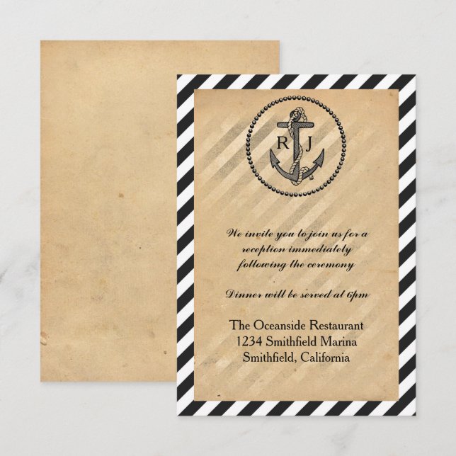 Vintage Nautical Anchor - Reception Invitation (Front/Back)