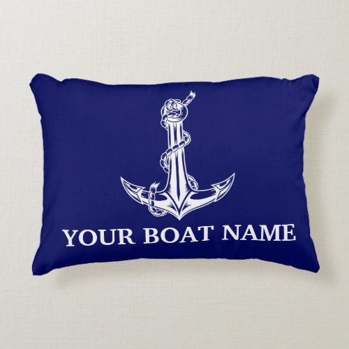 Vintage Nautical Anchor Rope Boat Name Accent Pillow