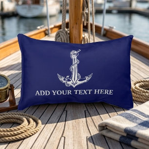 Vintage Nautical Anchor Rope Boat Name Accent Pillow