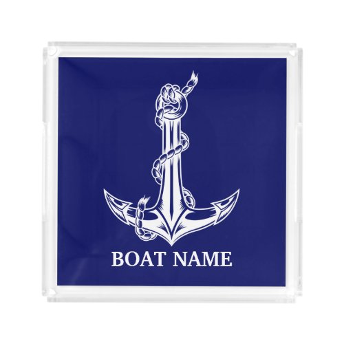Vintage Nautical Anchor Rope Boat Name Acrylic Tray