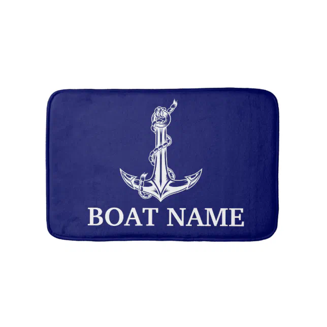 Vintage Nautical Anchor Rope Boat Name Bath Mat | Zazzle