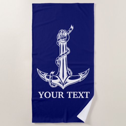 Vintage Nautical Anchor Rope Boat Name Beach Towel