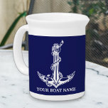 Vintage Nautical Anchor Rope Boat Name Beverage Pitcher<br><div class="desc">Vintage Nautical Anchor Rope Boat Name Design for Boat Lovers.</div>