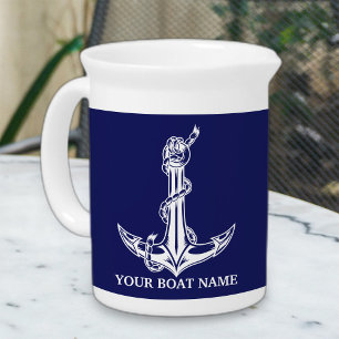 Vintage Nautical Anchor Rope Boat Name Beverage Pitcher
