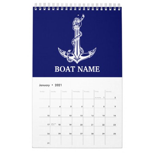 Vintage Nautical Anchor Rope Boat Name Calendar