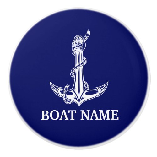 Vintage Nautical Anchor Rope Boat Name Ceramic Knob