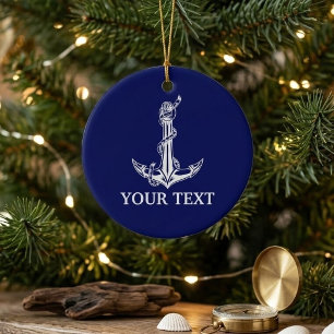 Vintage Nautical Anchor Rope Boat Name Ceramic Ornament