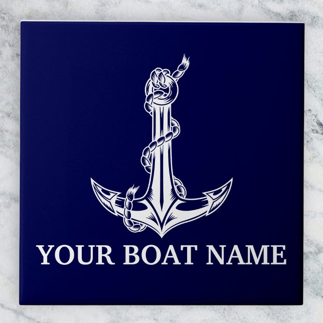 Vintage Nautical Anchor Rope Boat Name Ceramic Tile (Creator Uploaded)