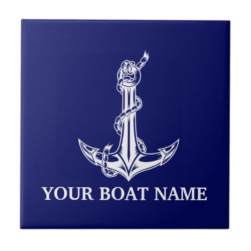 Vintage Nautical Anchor Rope Boat Name Ceramic Tile