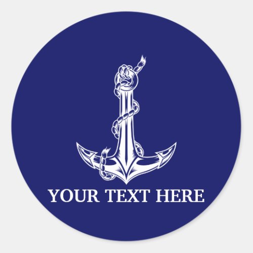 Vintage Nautical Anchor Rope Boat Name Classic Round Sticker