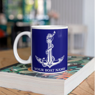 Vintage Nautical Anchor Rope Boat Name Coffee Mug