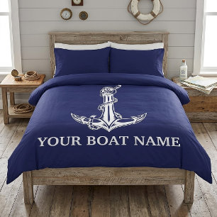 Vintage Nautical Anchor Rope Boat Name Duvet Cover