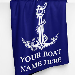 Vintage Nautical Anchor Rope Boat Name Fleece Blanket