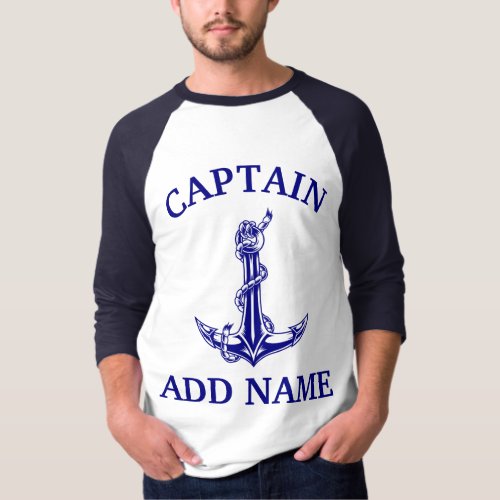 Vintage Nautical Anchor Rope Captain Name T_Shirt