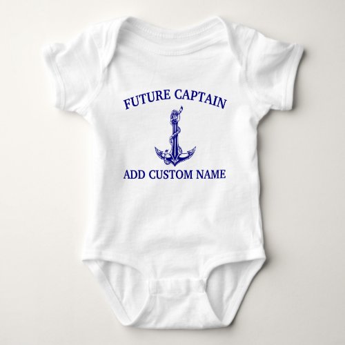 Vintage Nautical Anchor Rope Future Captain Name Baby Bodysuit