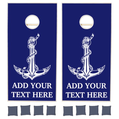 Vintage Nautical Anchor Rope Your Text Here Cornhole Set