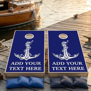 Vintage Nautical Anchor Rope Your Text Here Cornhole Set