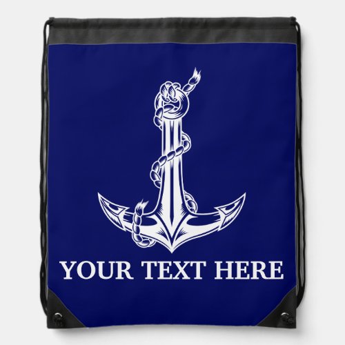 Vintage Nautical Anchor Rope Your Text Here Drawstring Bag