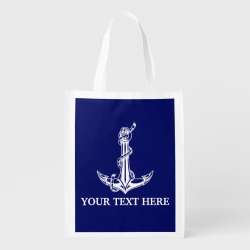 Vintage Nautical Anchor Rope Your Text Here Grocery Bag