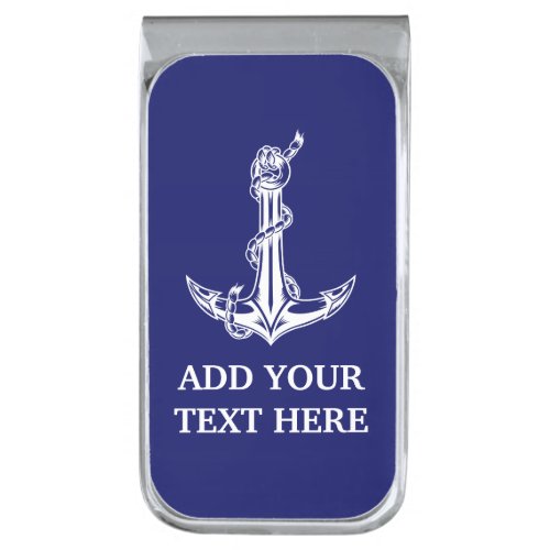 Vintage Nautical Anchor Rope Your Text Here Silver Finish Money Clip
