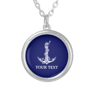 Vintage Nautical Anchor Rope Your Text Here Silver Plated Necklace