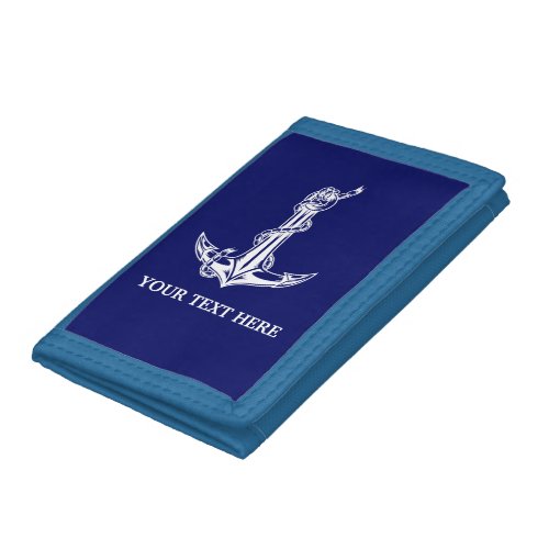 Vintage Nautical Anchor Rope Your Text Here Trifold Wallet