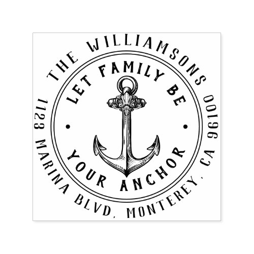 Vintage Nautical Anchor Round Name Return Address Self_inking Stamp