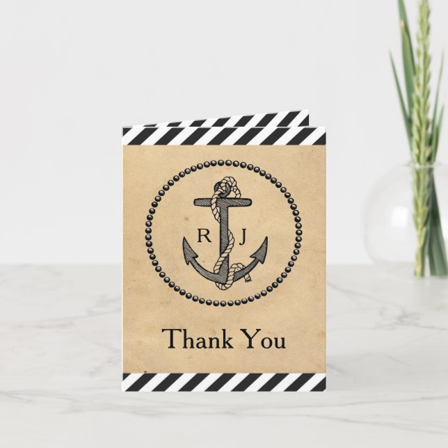 Vintage Nautical Anchor - Thank You Note Card (Front)