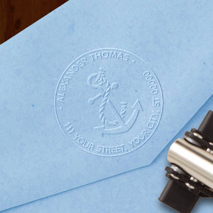 Vintage Nautical Anchor w/ Rope Round Name Address Embosser